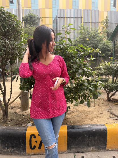 Pink Bhandej Short Kurti