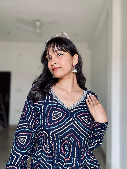 Rayon Bandhej Peplum Short Kurti