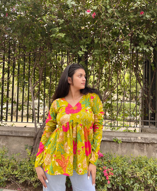 Mellow Green Peeplum Short Kurti