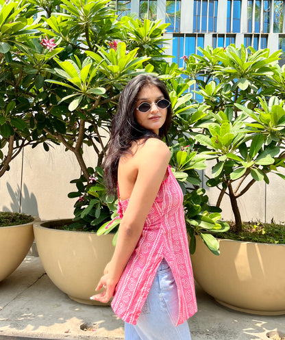 Pink haya halter neck short kurti