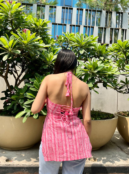 Pink haya halter neck short kurti