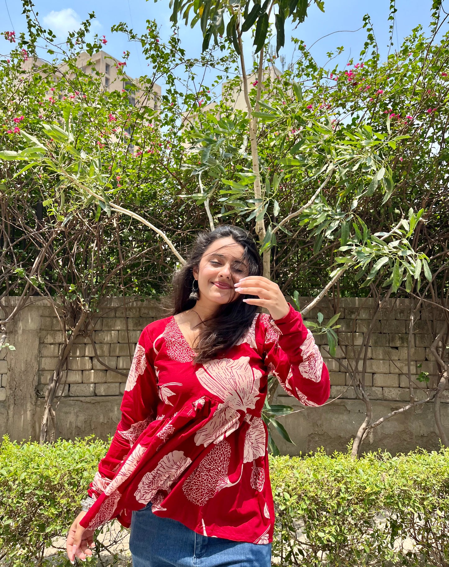 Red Daise Peeplum Short Kurti