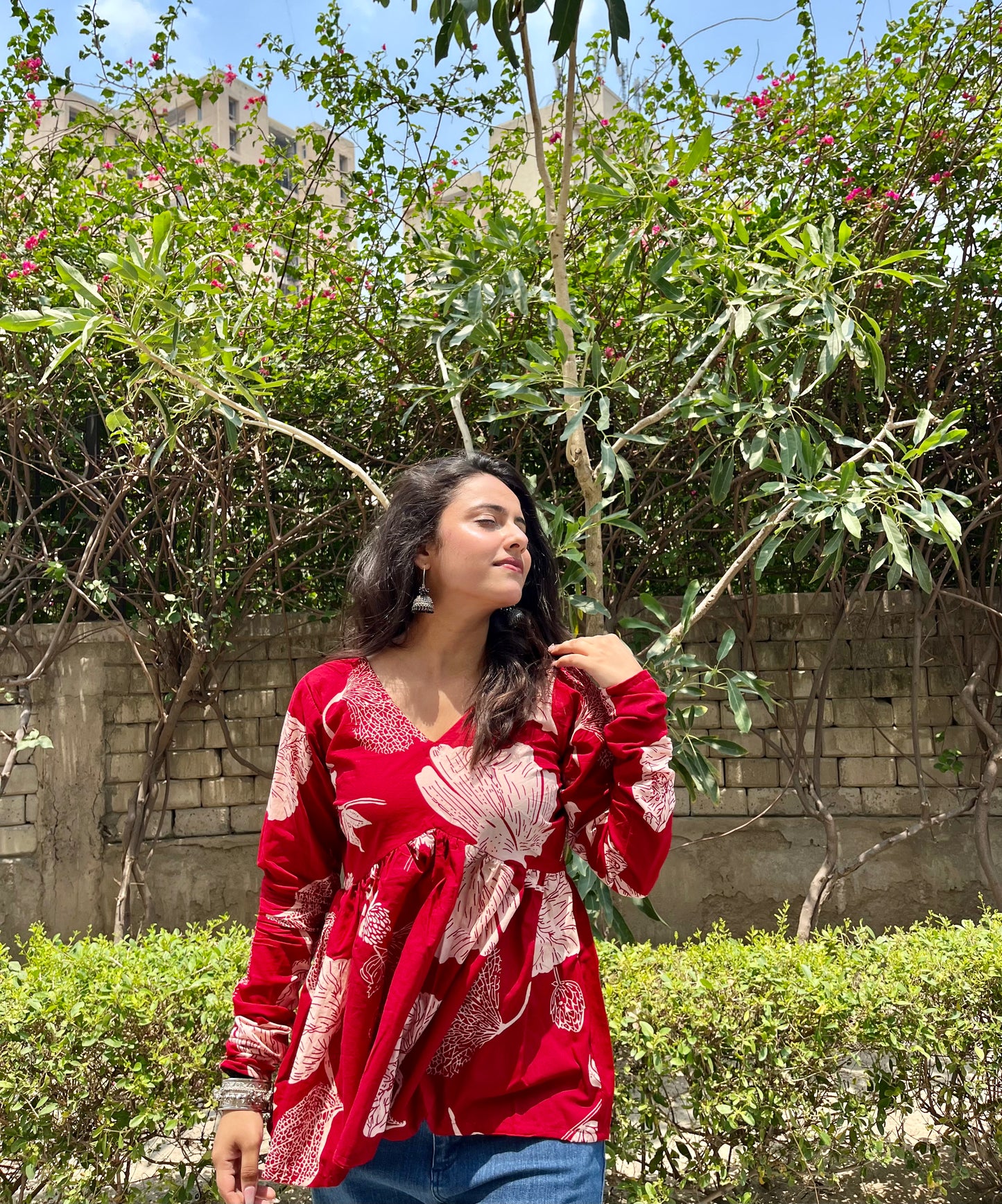 Red Daise Peeplum Short Kurti