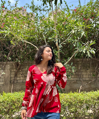 Red Daise Peeplum Short Kurti