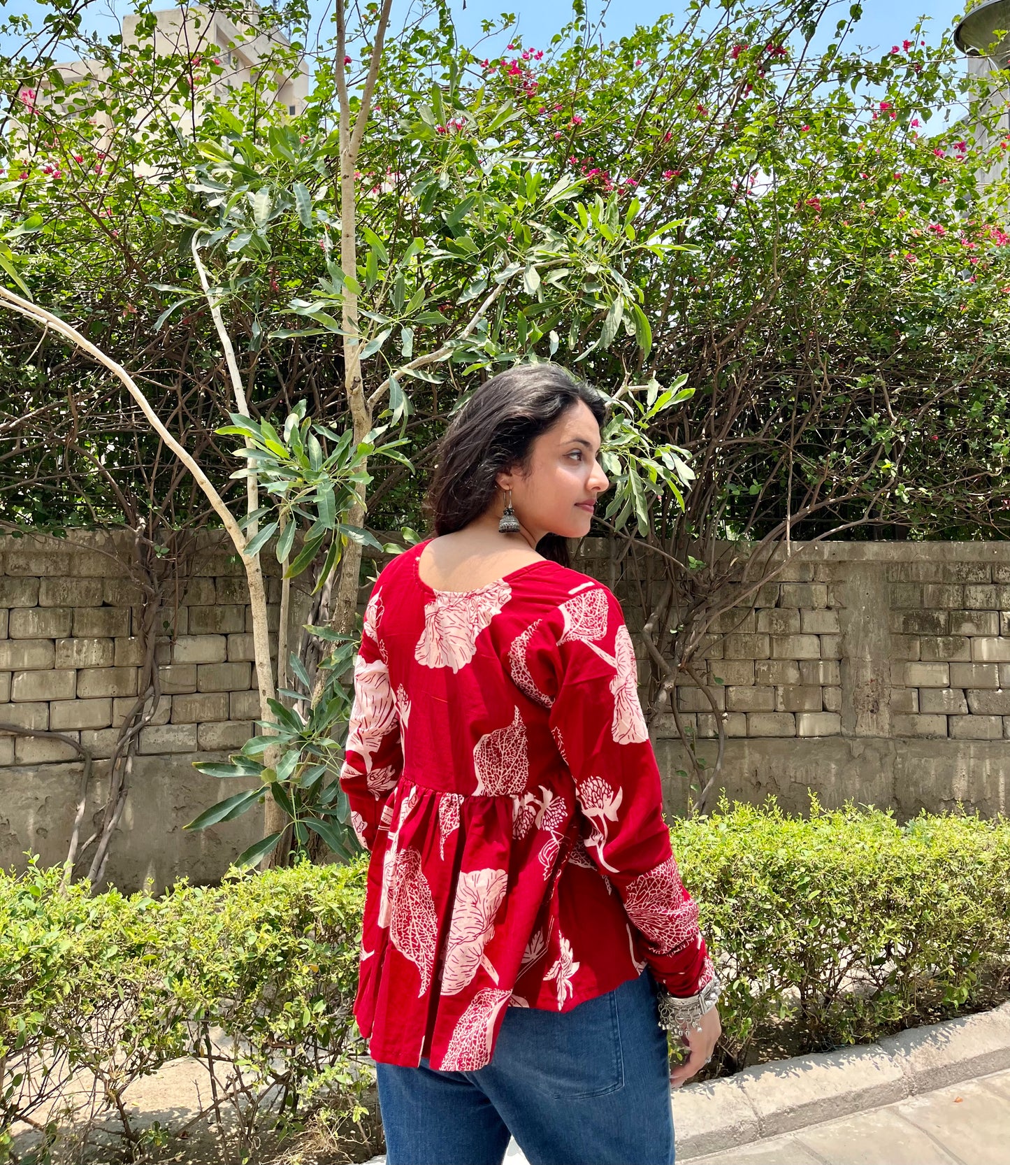 Red Daise Peeplum Short Kurti