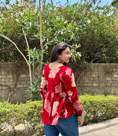 Red Daise Peeplum Short Kurti