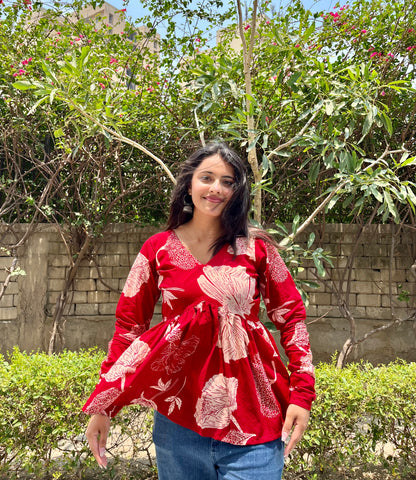 Red Daise Peeplum Short Kurti