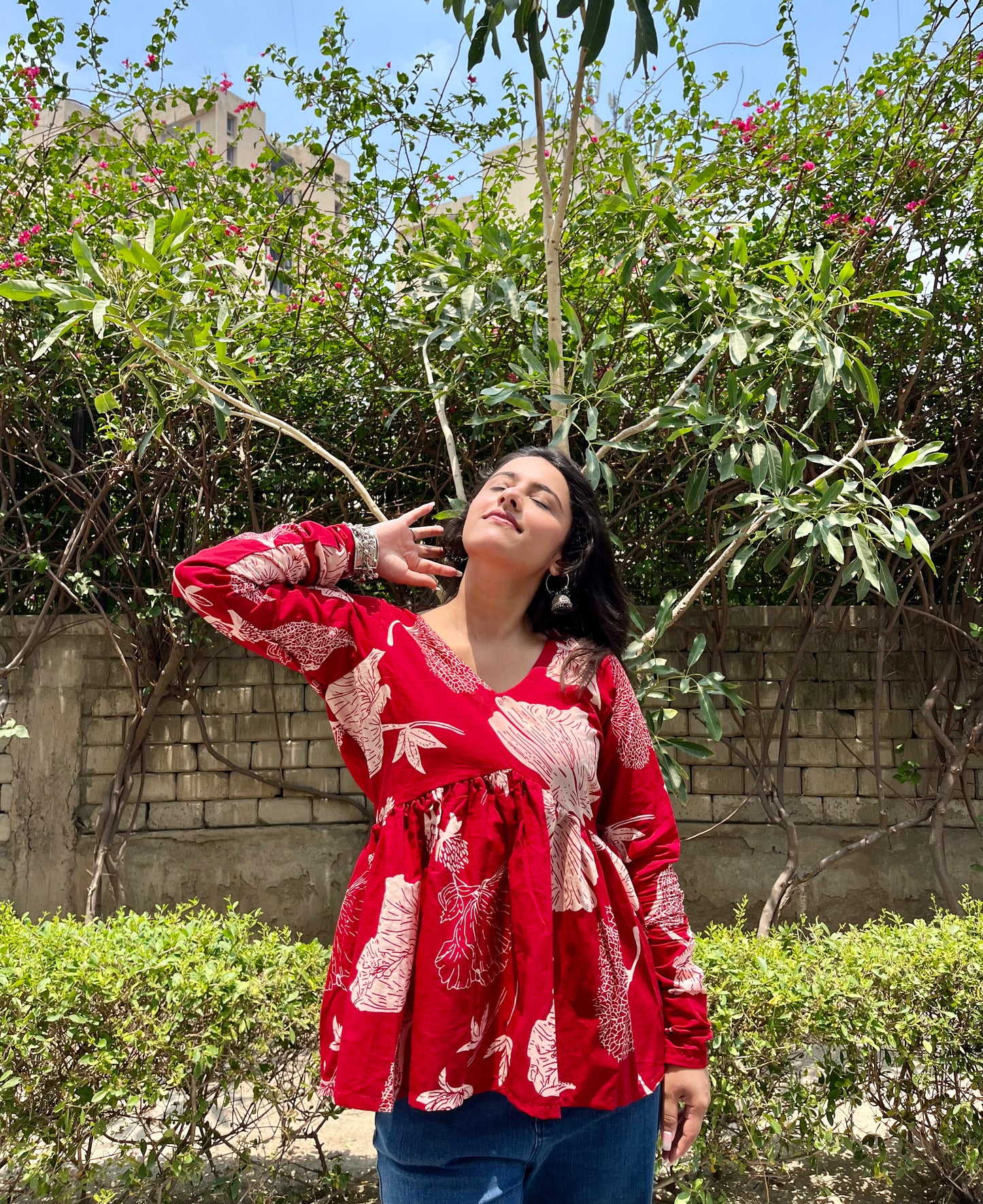 Red Daise Peeplum Short Kurti