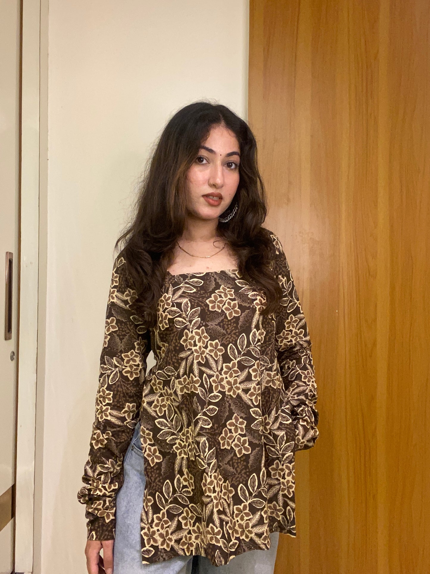 Brown Love Straight Short Kurti