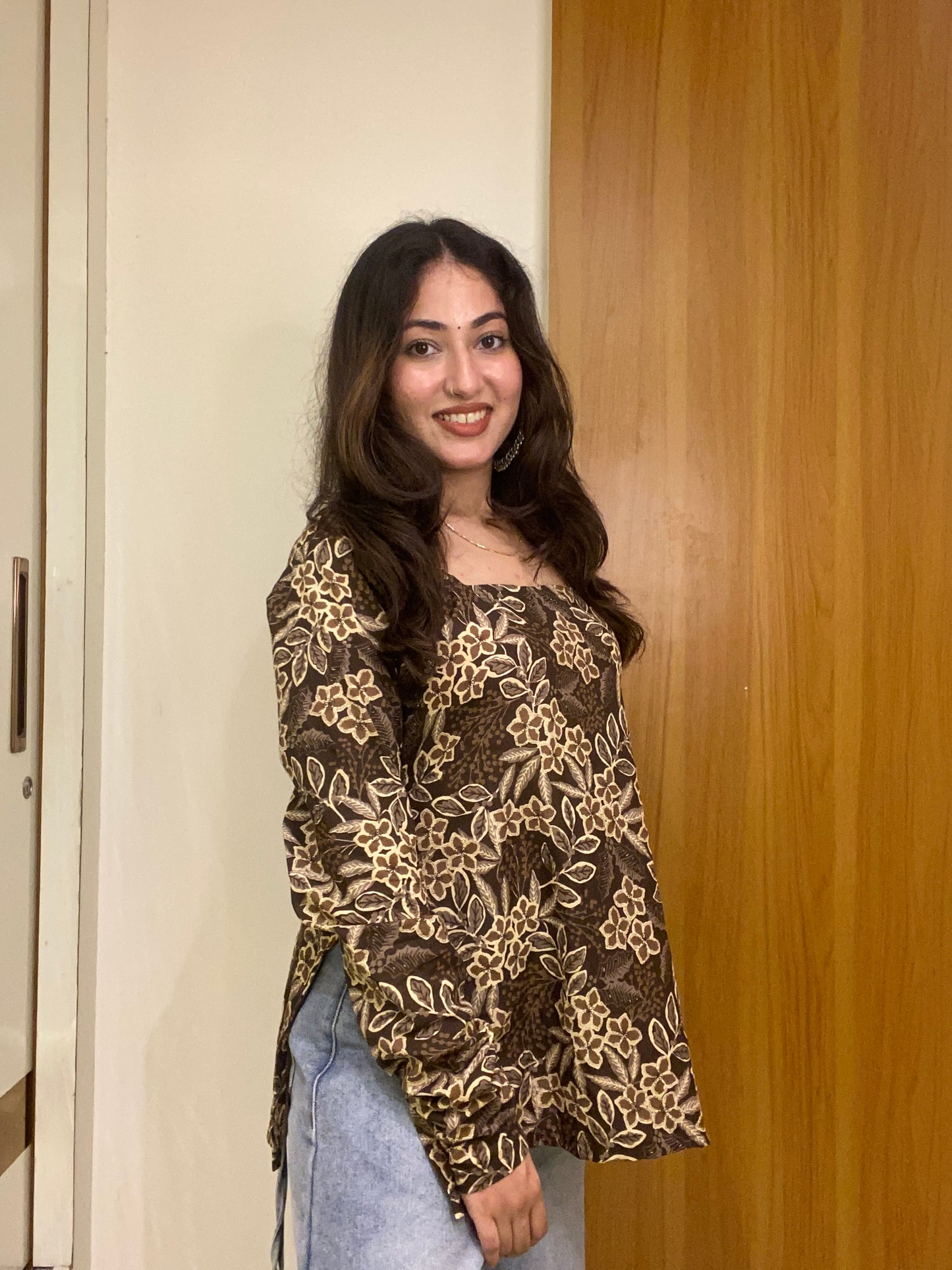 Brown Love Straight Short Kurti