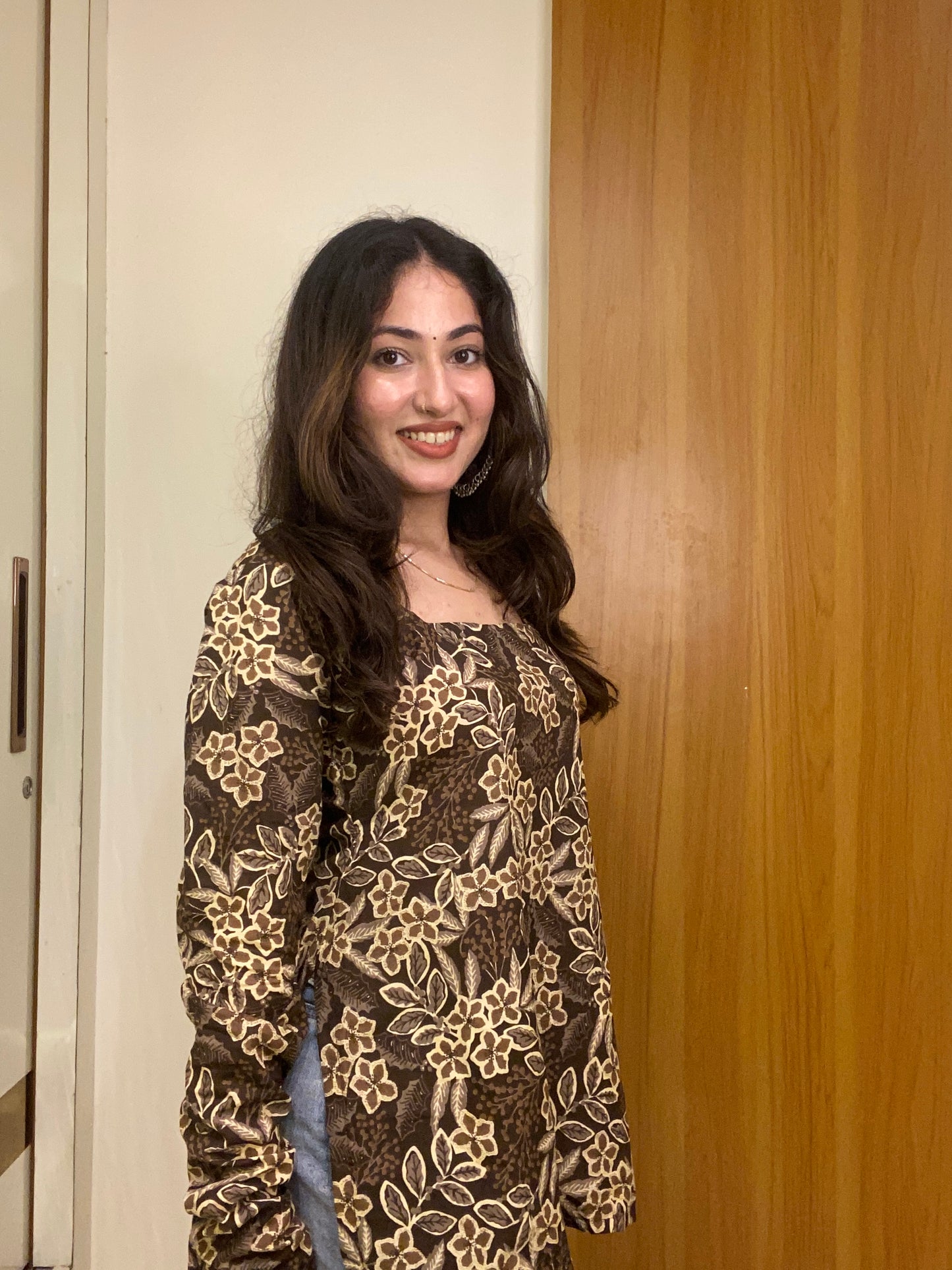 Brown Love Straight Short Kurti