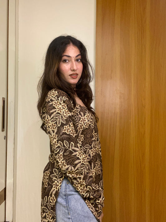 Brown Love Straight Short Kurti