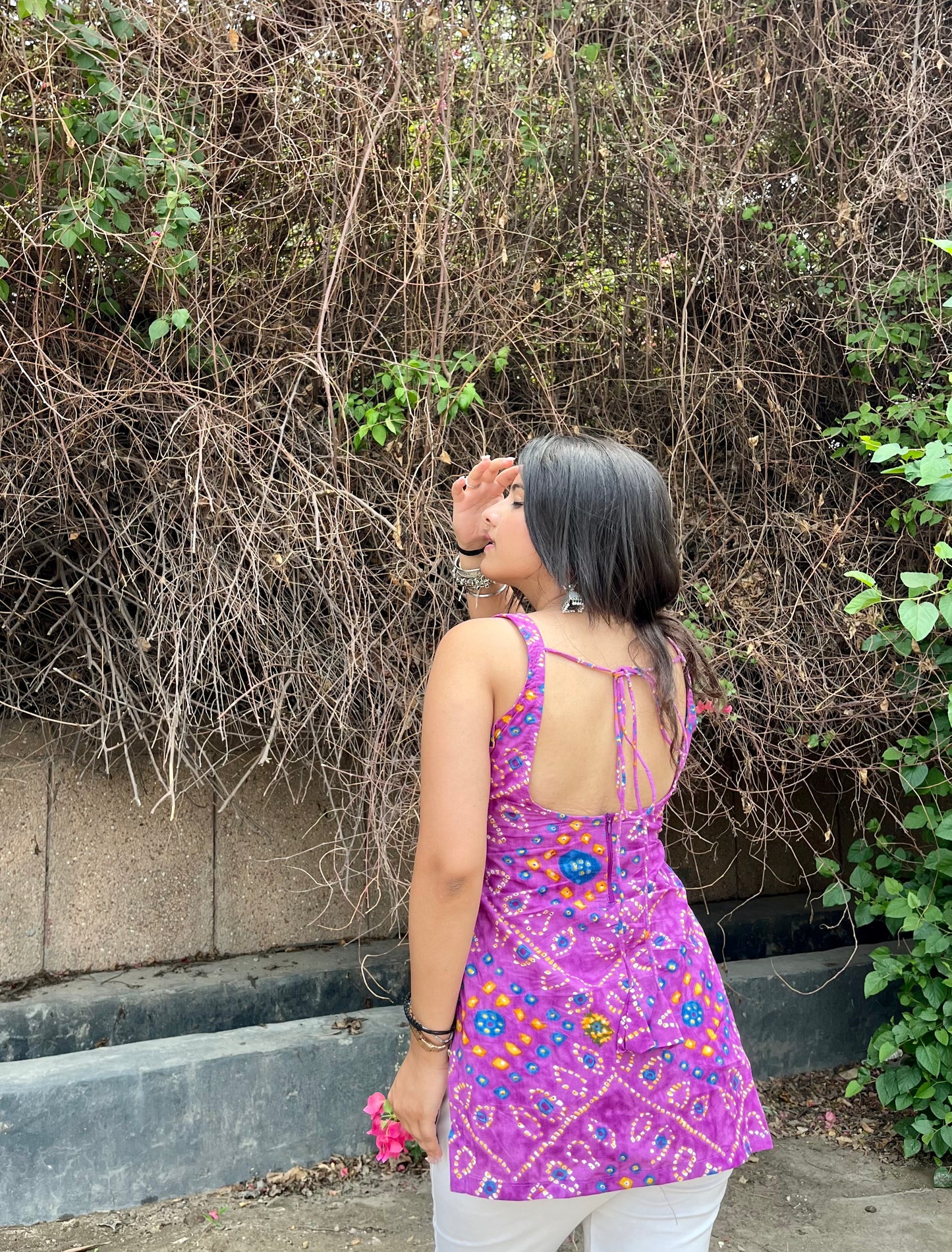 Jamun Backless Straight Short Kurti