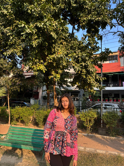 Pink Twirl Short Kurti Top