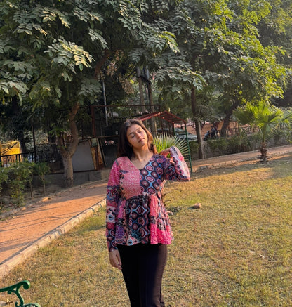 Pink Twirl Short Kurti Top