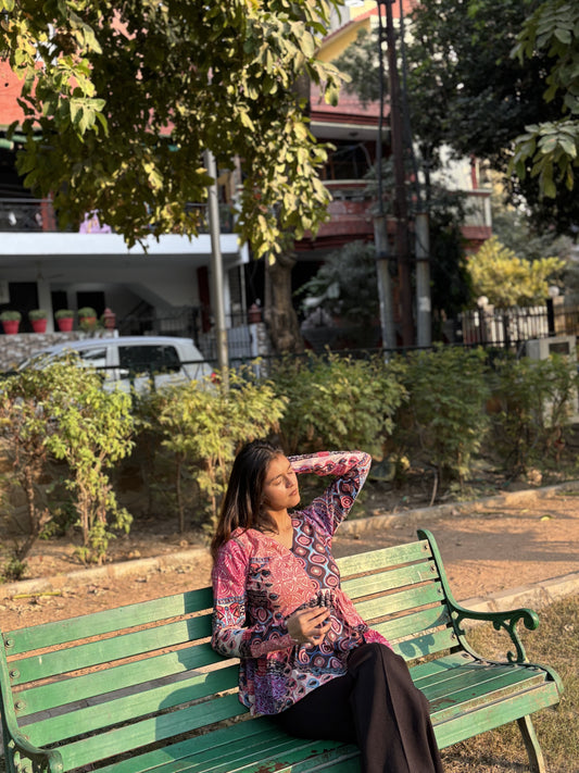 Pink Twirl Short Kurti Top