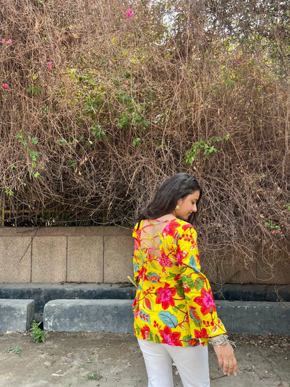 Yellow Gardenia Backless Straight Short Kurti