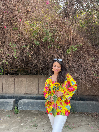 Yellow Gardenia Backless Straight Short Kurti