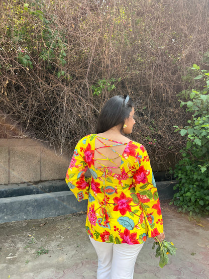 Yellow Gardenia Backless Straight Short Kurti