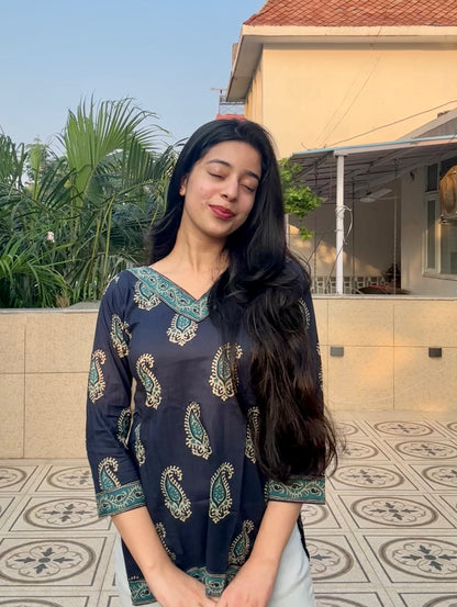 Blue Beauty Straight Short Kurti