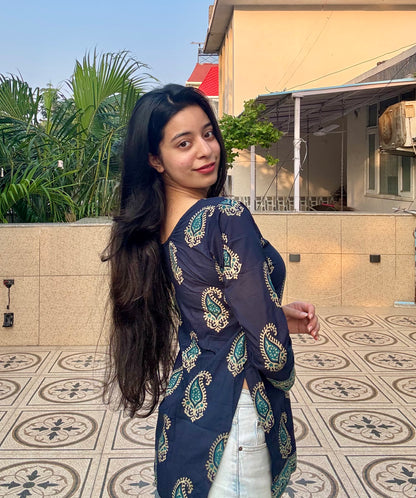 Blue Beauty Straight Short Kurti