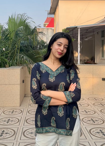 Blue Beauty Straight Short Kurti