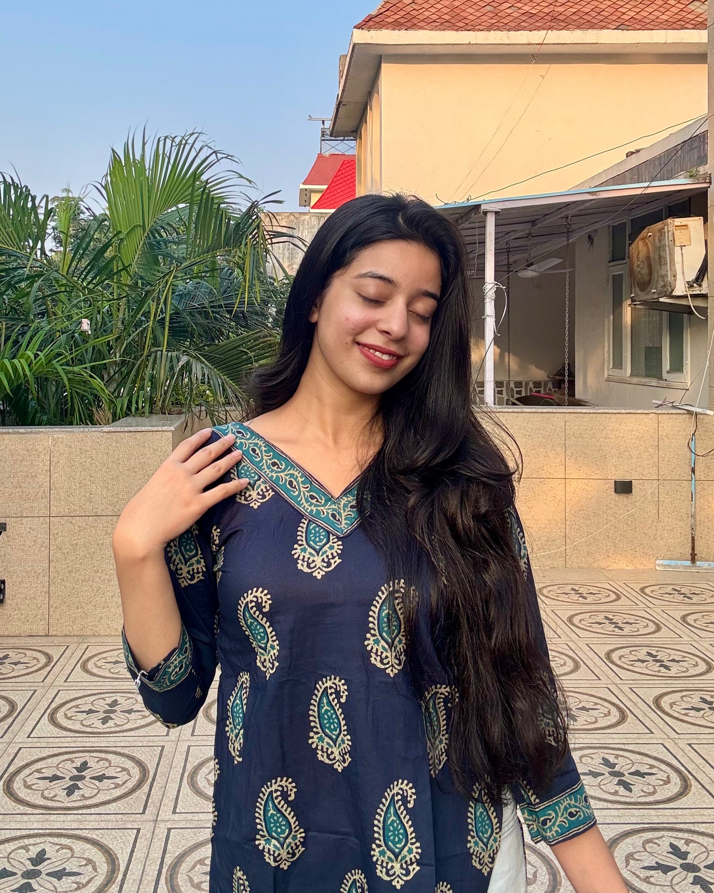 Blue Beauty Straight Short Kurti