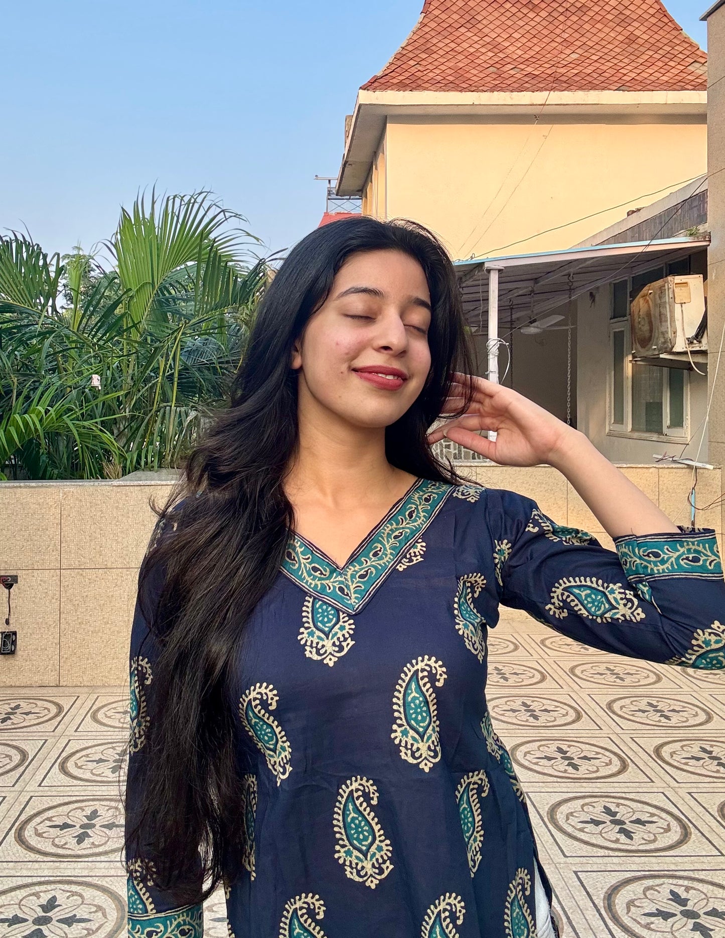 Blue Beauty Straight Short Kurti