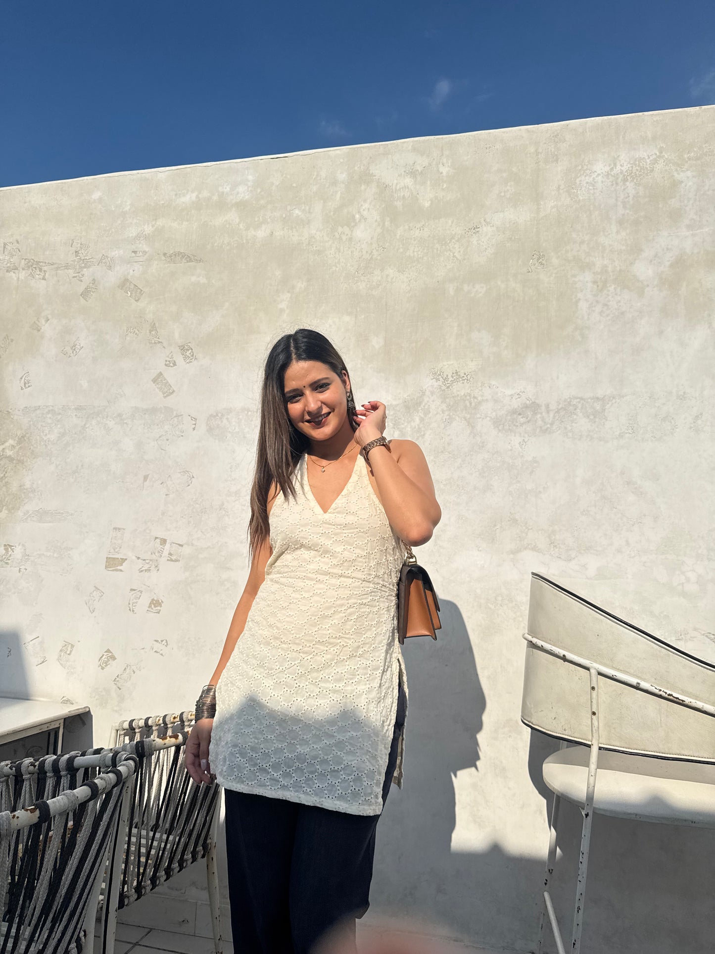 Hakoba Halter Neck Short Kurti