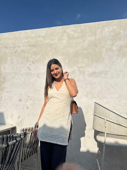 Hakoba Halter Neck Short Kurti