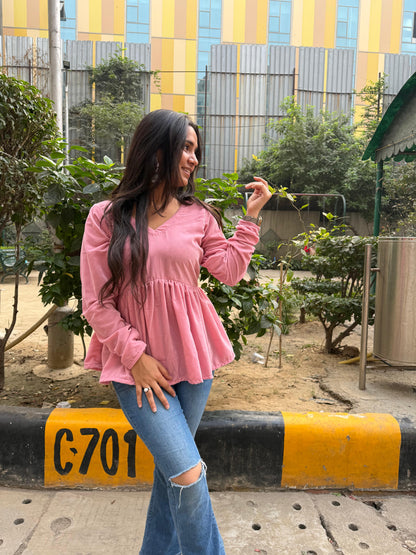 Pink Velvet Short Kurti