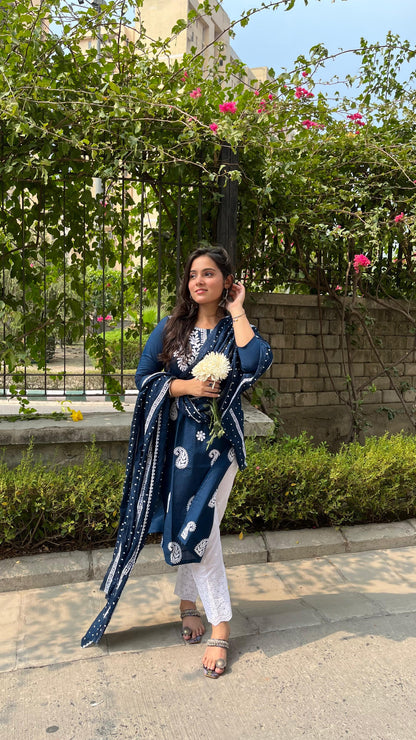 Blue Chikankari Kurti Set