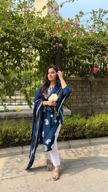 Blue Chikankari Kurti Set