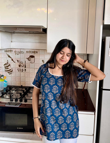 Vintage Blue Straight Short Kurti