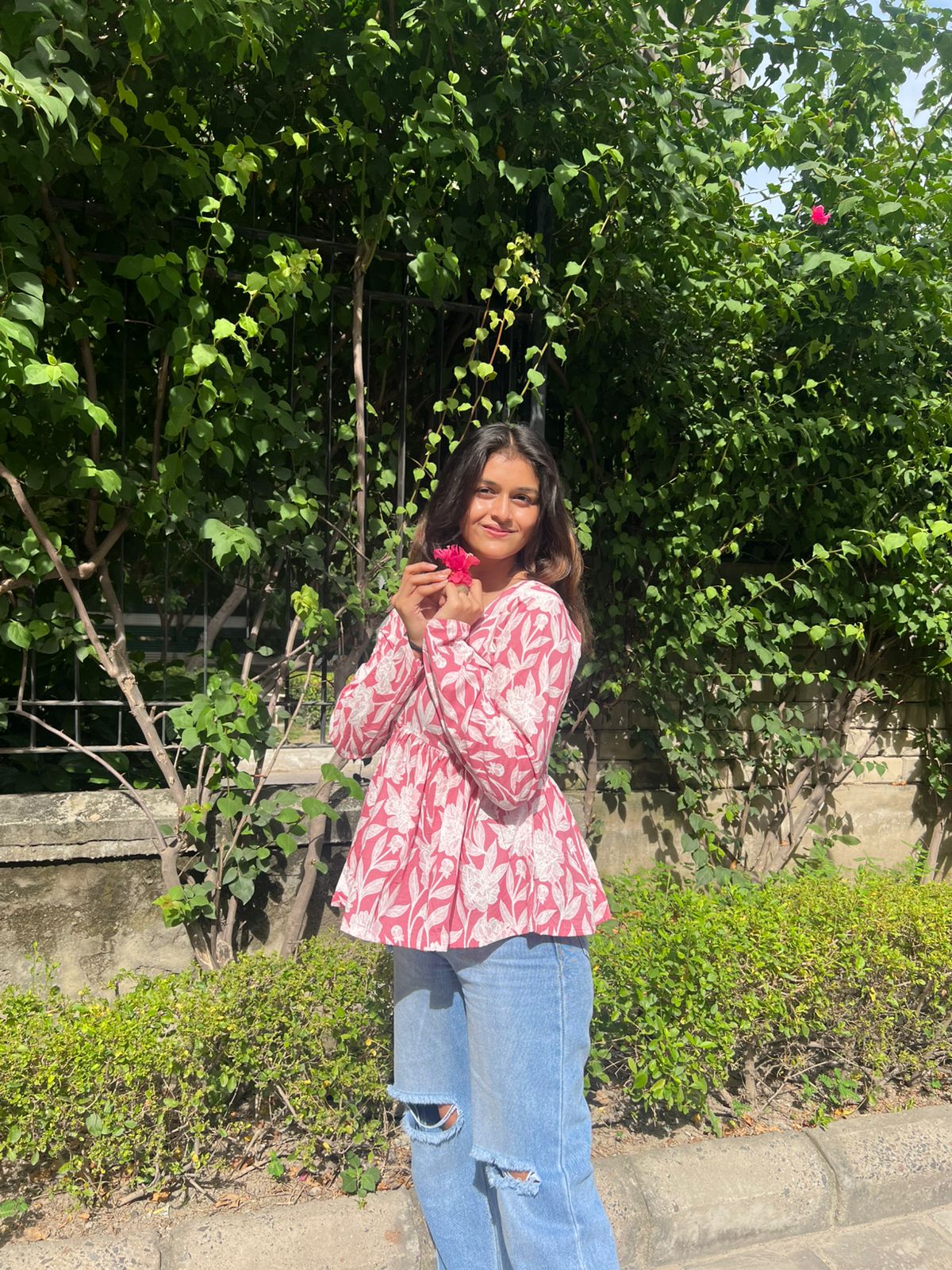 Pink Bloom Short Kurti Top